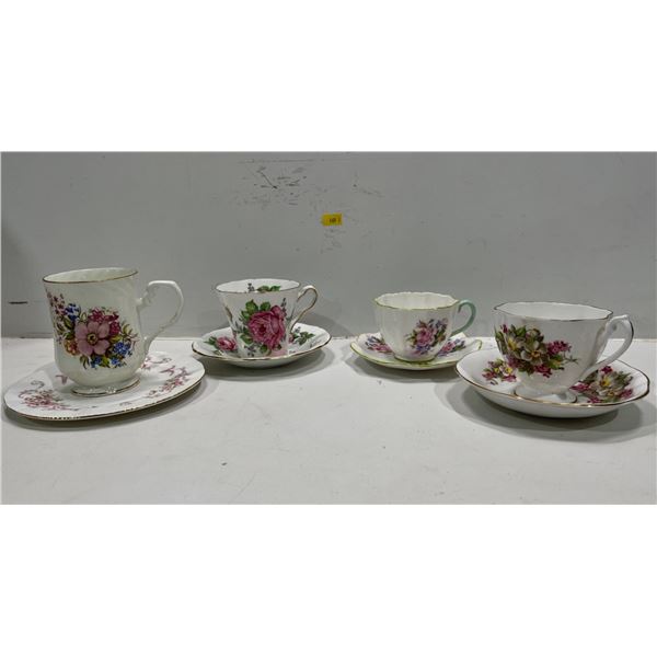 Assorted Tea Cups and Saucers :Brands inclue Adderley, Hitkari, and Paragon