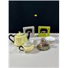 Image 1 : Variety of decorative items includes ceramic frames, teapot and creamer