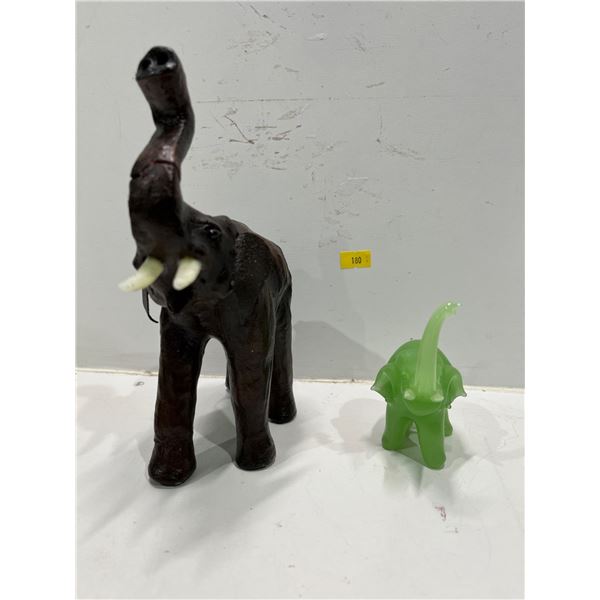 Wood and Jade Elephant Figures