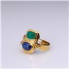 Image 2 : Vintage 18k Yellow Gold Sugarloaf Emerald & Sapphire Ring