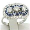 Image 1 : Vintage 18k White Gold and Blue Enamel 1.15 ctw Diamond Ring