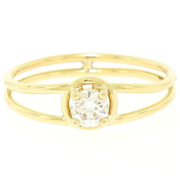 14k Solid Yellow Gold 0.21 ctw Round Brilliant Diamond Solitaire Open Band Ring