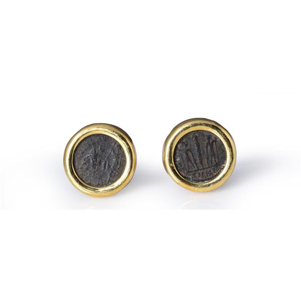 Two Imperial Roman Coins Mounted in 18K Yellow Gold as Earrings