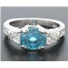 Image 2 : NEW 18k White Gold 3.91 ctw Oval Brilliant Blue Zircon Diamond Accents Ring Sz 6
