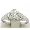 Image 1 : Antique Art Deco Platinum 1.30 ctw GIA Diamond Etched Filigree Engagement Ring