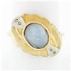 Image 1 : Vintage 14K Gold 6.85 ctw Oval Cabochon Gray Star Sapphire & Diamond Cocktail Ri