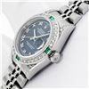 Image 6 : Rolex Quickset Blue Roman Dial Diamond And Emerald Datejust Wristwatch