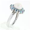 Image 9 : 14k White Gold 9.7mm Round White Pearl Ring w/ 2.00 ctw Oval Cut Aquamarine Halo