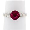 Image 1 : Vintage 18K White Gold Old Cut Red Stone Solitaire & 0.22 ctw Diamond 3 Stone Ri