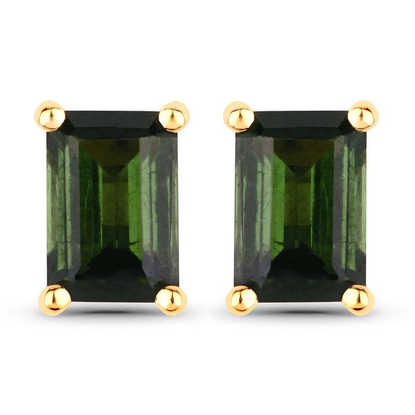 14KT Yellow Gold 1.30ctw Green Tourmaline Earrings