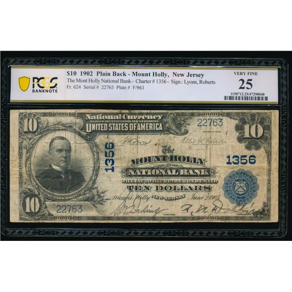 1902 $10 Mount Holly NJ National PCGS 25