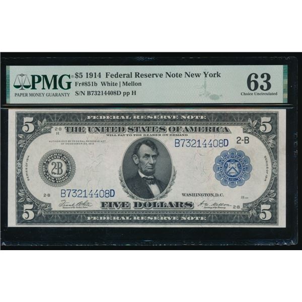 1914 $5 New York FRN PMG 63