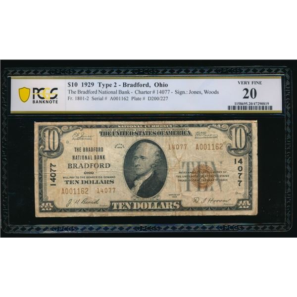 1929 $10 Bradford OH National PCGS 20