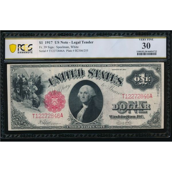 1917 $1 Legal Tender Note PCGS 30