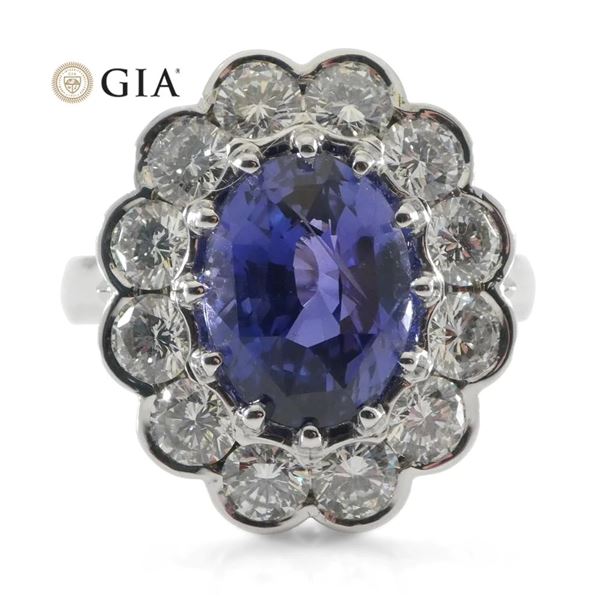 18KT White Gold 4.64ct GIA Color Change Sapphire and Diamond Ring