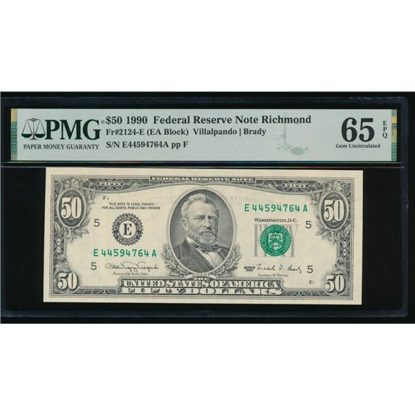 1990 $50 Richmond FRN PMG 65EPQ