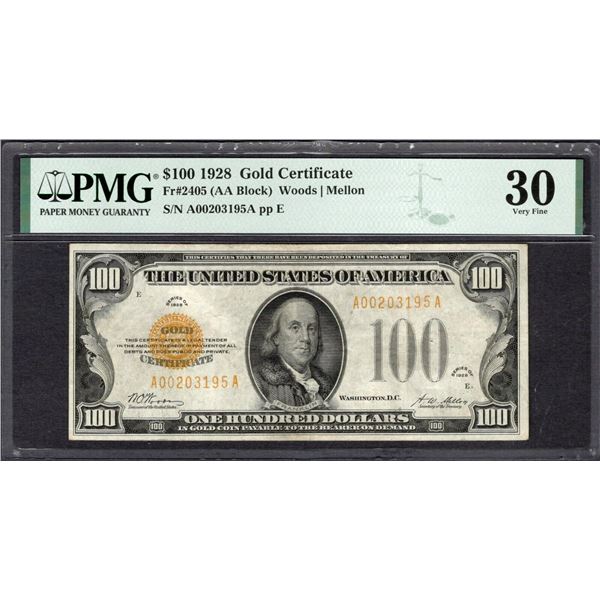 1928 $100 Gold Certificate PMG 30