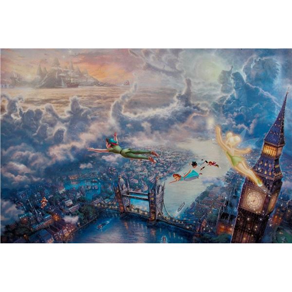 THOMAS KINKADE Peter Pan & Tinker Bell Flying to Neverland Giclee on Canvas