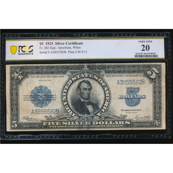 1923 $5 Lincoln Porthole Silver Certificate PCGS 20