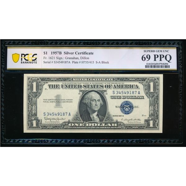 1957B $1 Silver Certificate PCGS 69PPQ