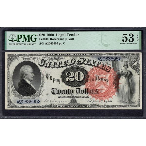 1880 $20 Legal Tender Note PMG 53EPQ