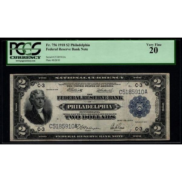 1918 $2 Philadelphia FRBN PCGS 20