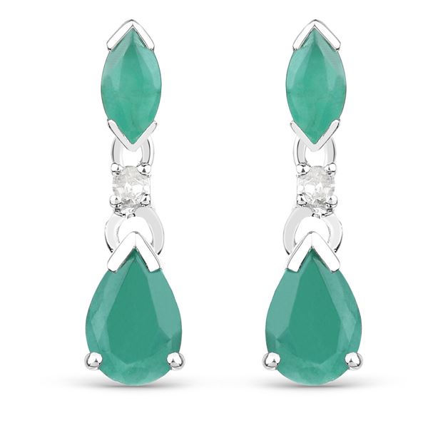 10KT White Gold 1.08ctw Emerald and Diamond Earrings