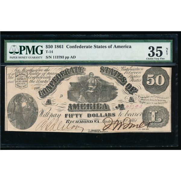 1861 $50 T-14 Confederate PMG 35NET