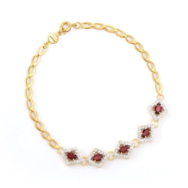 Plated 18KT Yellow Gold 2.25ctw Garnet and Diamond Bracelet