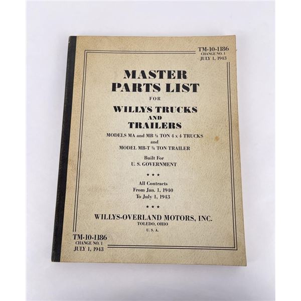 TM 10 1186 Master Parts List Willys Trucks