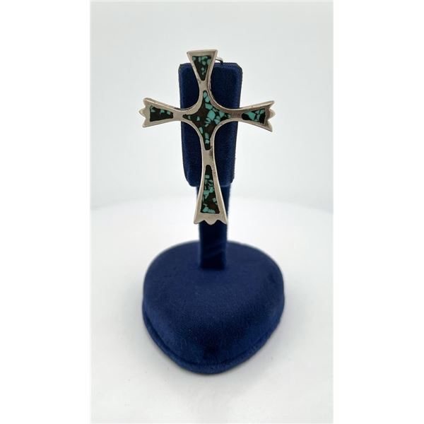 Sterling Silver Chip Inlaid Cross Pendant