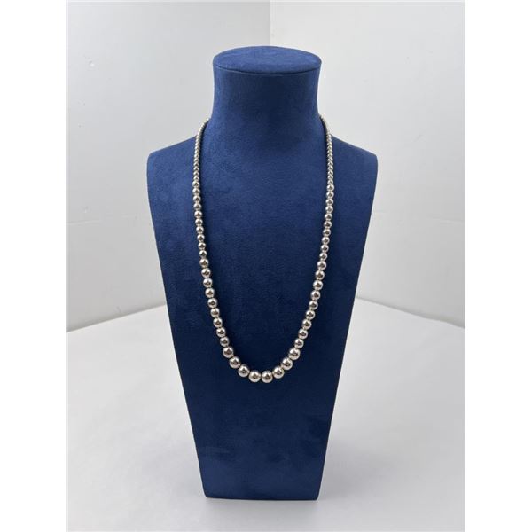 Graduated Silver Tone Bead Necklace