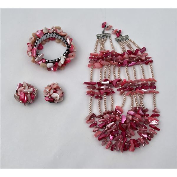 Pink Mother Of Pearl Costume Jewelry Suite