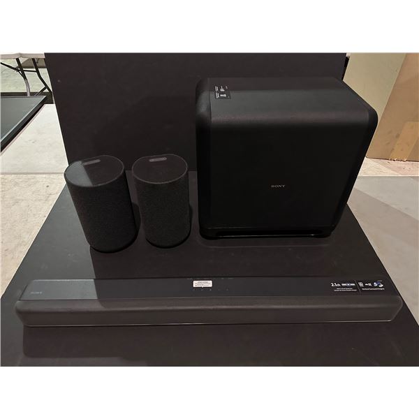 NEW OPEN BOX 4pc Sony audio system - includes HT-X8500 sound bar (retail $499.99)/ set of 2 SA-RRS5 