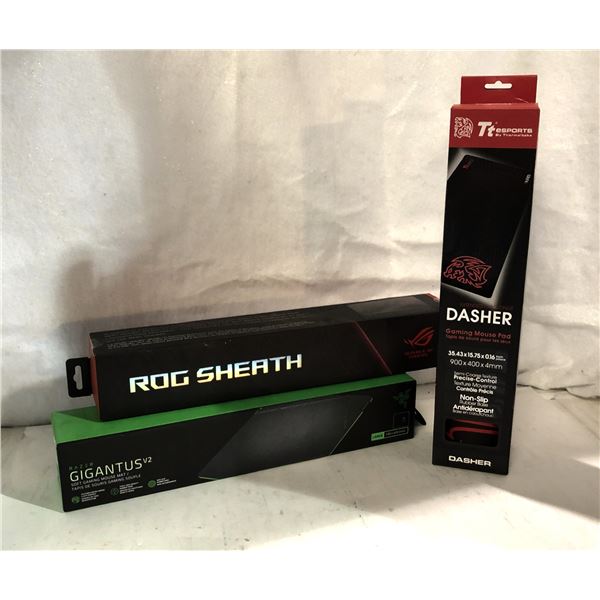 Group of 3 gaming mouse pads including - ROG sheath, Tt sports & Razer Gigantus V2 large