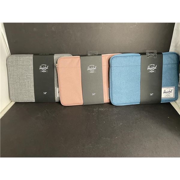 NEW Group of 3 various coloured 14" Herschel laptop sleeves (approx. retail value - $200)