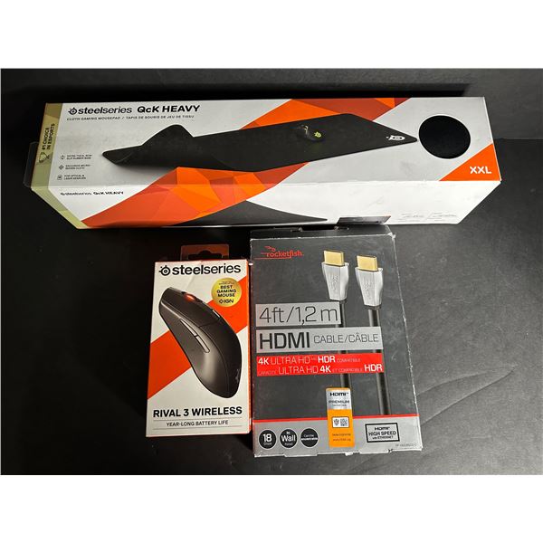 New Steeleseries Rival 3 wireless mouse w/ SteelSeries QcK heavy cloth gaming mousepad & Rocketfish 