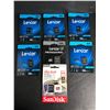 Image 1 : NEW Group of 7 Lexar SDXC UHS-1 & SanDisk microSDXC UHS-I Card w/ adapter