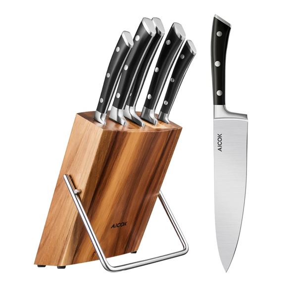 AICOK Kitchen Knife Set, German Stainless Steel Knife Block Set, 6 pcs Small Knife Set with Wooden B