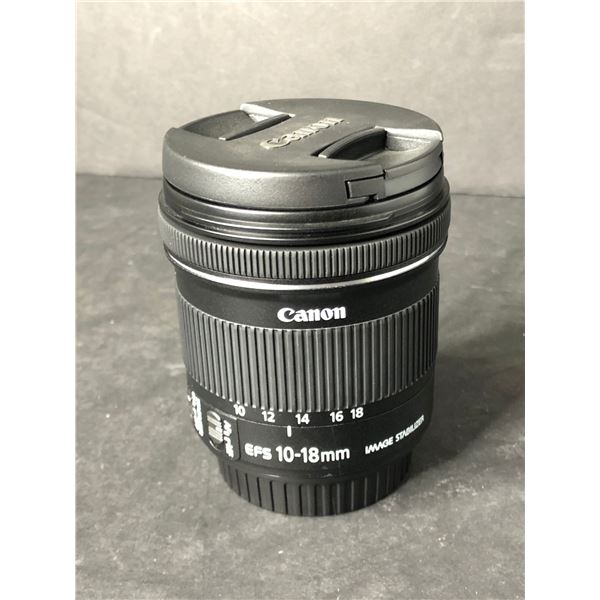 Canon EFS 10-18mm zoom lens F4.5-5.6 IS STM - retail $399.99 - new open box, no box