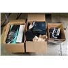 Image 1 : 3 boxes full of misc electronics including - keyboards, mouse pads w/wrist rests, various mouses, et