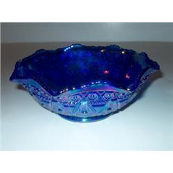 BLUE CARNIVAL GLASS BOWL