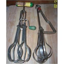 HAND BEATERS (2), CAST IRON CORN MOLDS