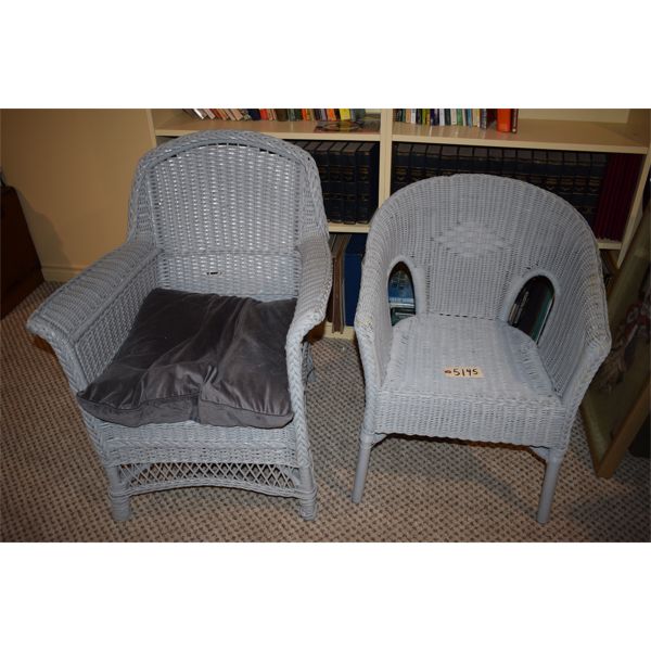 2 Gray Painted Wicker Chairs