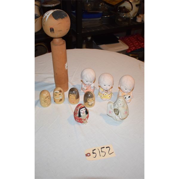 Box Lot Kokeshi Wooden Dolls