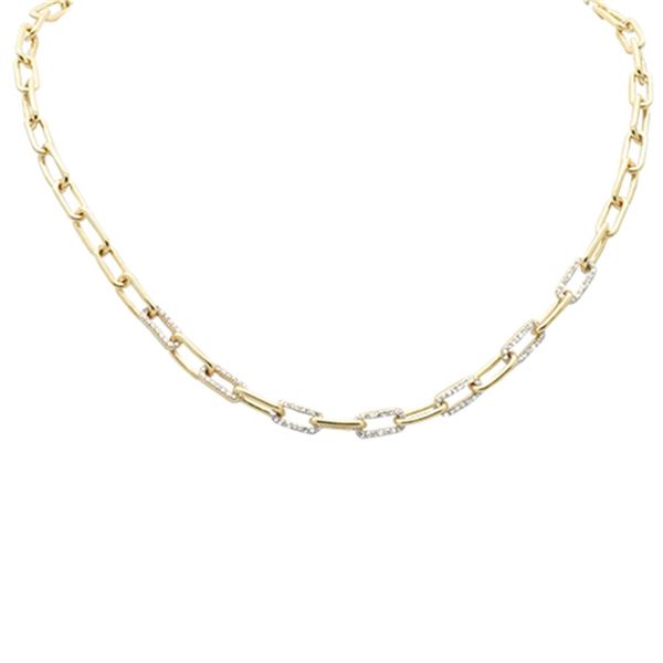 1.22ct 14K Yellow Gold Diamond Paper Clip Necklace 14" + 2" Long