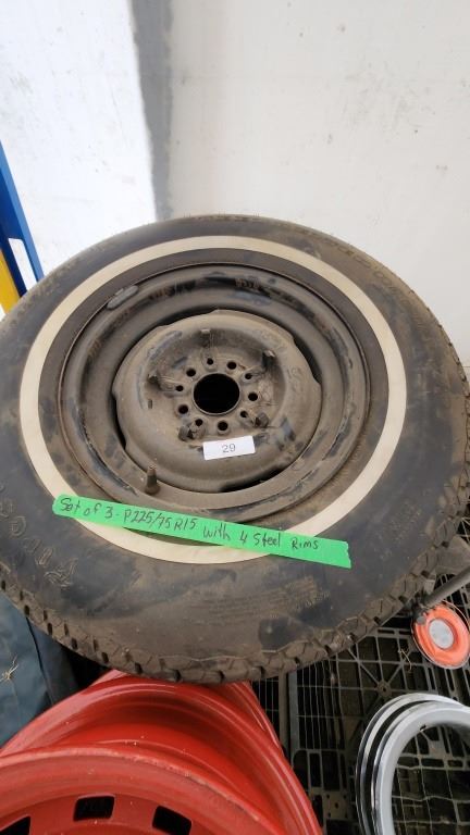 Set of 3 P225/75 R15 tires w/ 4 steel rims
