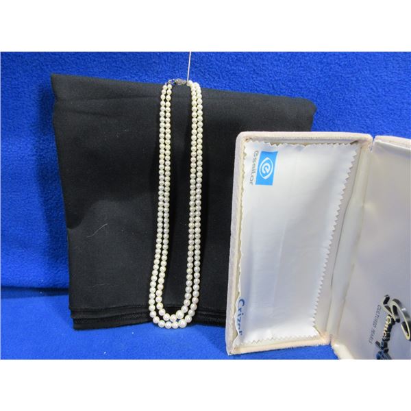 Cultured Pearl Necklace - 17  Double Strand - Marked 10 KC