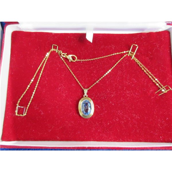 Aquamarine Necklace - 8 Karat Gold Pendant, 14 Karat Chain