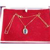 Image 1 : Aquamarine Necklace - 8 Karat Gold Pendant, 14 Karat Chain